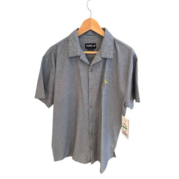 Trunks Surf & Swim Co. Mens Light Blue Short Sleeve Button-Up Shirt With Yellow - Picture 1 of 8
